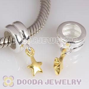 925 Sterling Silver European Xmas Charms Dangle Gold Plated Lucky Star
