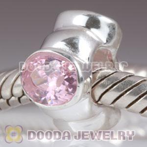 S925 Sterling Silver Charm Jewelry Beads with Pink Stone
