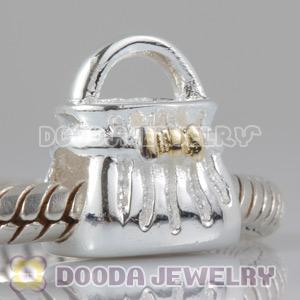 Gold Plated bowknot European Style 925 Silver handbag Beads and Charms