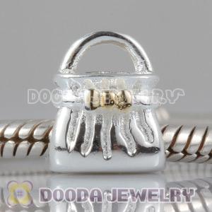 Gold Plated bowknot European Style 925 Silver handbag Beads and Charms