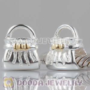 Gold Plated bowknot European Style 925 Silver handbag Beads and Charms