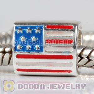 925 Sterling Silver Charm Jewelry Beads Enamel American Flag
