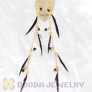 Black Long Feather Earrings With Beads Wholesale