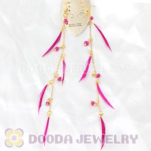 Pink Long Feather Earrings With Beads Wholesale