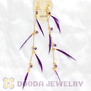 Purple Long Feather Earrings With Beads Wholesale