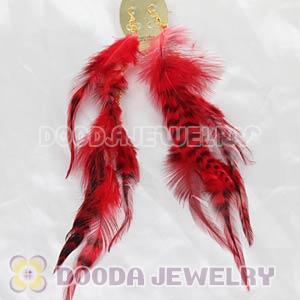 Fashion Red Extra Long Feather Earrings Wholesale