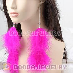Fashion Pink Fluffy Extra Long Feather Earrings Wholesale