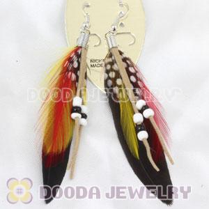 Black Tibetan Jaderic Indianstyles Feather Earrings With Beads Wholesale