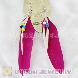 Red Tibetan Jaderic Indianstyles Feather Earrings With Beads Wholesale