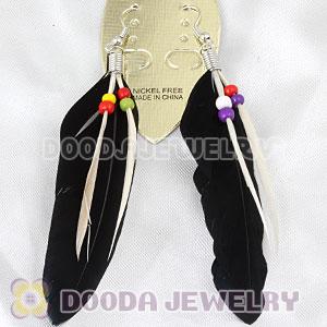 Black Tibetan Jaderic Indianstyles Feather Earrings With Beads Wholesale
