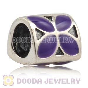 925 Sterling Silver 4 Petal Flower Bead with Purple Enamel