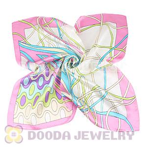 Pink Printed Silk Scarf 50X50cm Small Square Satin Pure Silk Scarves Wholesale