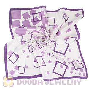 Purple Border Printed Diamond Silk Scarf 50X50cm Small Square Satin Pure Silk Scarves 