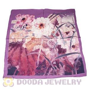 Printed Lotus Pure Silk Scarves 65×65cm Medium Square Silk Scarf Shawls Wholesale