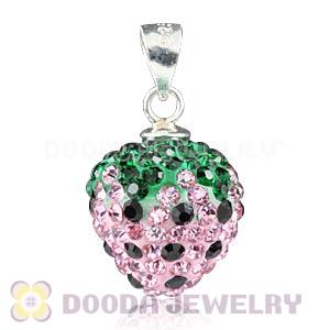12X13mm Sterling Silver Czech Crystal Strawberry Pendants Wholesale