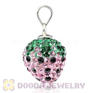 12X13mm Sterling Silver Czech Crystal Strawberry Pendants Wholesale