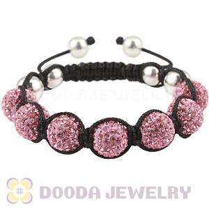 Sterling Silver Ball And 12mm Pink Czech Crystal Bead Handmade String Bracelets