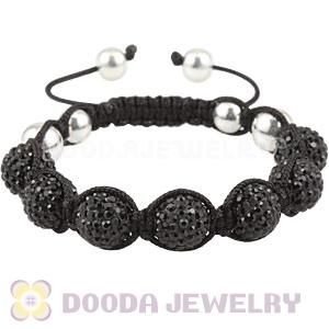 Sterling Silver Ball And 12mm Black Czech Crystal Bead Handmade String Bracelets
