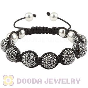 Sterling Silver Ball And 12mm Grey Czech Crystal Bead Handmade String Bracelets