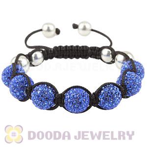 Sterling Silver Ball And 12mm Blue Czech Crystal Bead Handmade String Bracelets