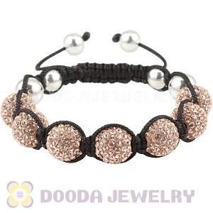 Sterling Silver Ball And 12mm Pink Czech Crystal Bead Handmade String Bracelets