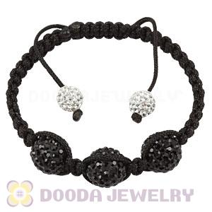 12mm Pave Black Czech Crystal Bead Handmade String Bracelets Wholesale