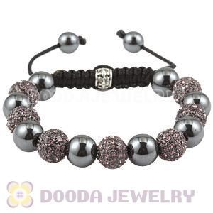Pink Crystal Disco Ball Bead String Bracelets With Hematite Wholesale 