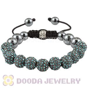 Cyan Crystal Disco Ball Bead String Bracelets With Hematite Wholesale
