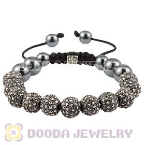 Grey Crystal Disco Ball Bead String Bracelets With Hematite Wholesale 