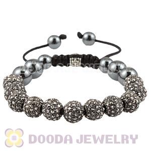 Grey Crystal Disco Ball Bead String Bracelets With Hematite Wholesale