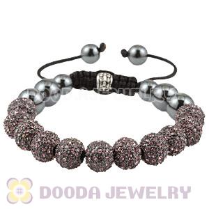 Pink Crystal Disco Ball Bead String Bracelets With Hematite Wholesale 