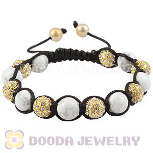 Golden Crystal Disco Ball Bead String Bracelets With White Turquoise Wholesale 