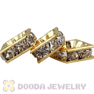 8X8mm Gold Alloy Basketball Wives Clear Crystal Spacer Beads Wholesale