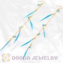 Cyan Long Feather Earrings With Beads Wholesale