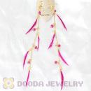 Pink Long Feather Earrings With Beads Wholesale