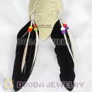Black Tibetan Jaderic Indianstyles Feather Earrings With Beads Wholesale