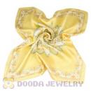 Yellow Printed Floral Silk Scarf 50X50cm Small Square Satin Pure Silk Scarves Wholesale