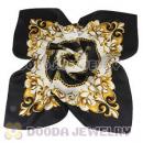 Black Border Printed Floral Silk Scarf 50X50cm Small Square Satin Pure Silk Scarves