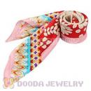 Pink Border Printed Floral Silk Scarf 50X50cm Small Square Satin Pure Silk Scarves