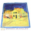 Pure Silk Scarves 65×65cm Van Gogh's The Yellow House Medium Square Silk Scarf Shawls