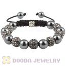 Grey Crystal Disco Ball Bead String Bracelets With Hematite Wholesale