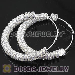 70mm Basketball Wives Hoop Earrings With Clear Crystal Spacer Beads 