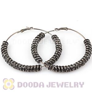 70mm Basketball Wives Hoop Earrings With Black Crystal Spacer Beads 