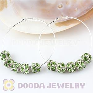 70mm Basketball Wives Hoop Earrings With Green Crystal Ball Beads 