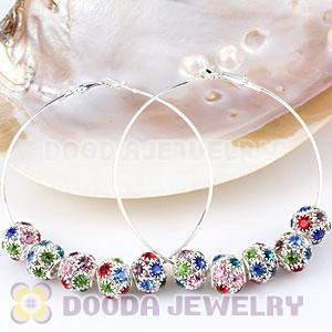 70mm Basketball Wives Hoop Earrings With Crystal Ball Beads 