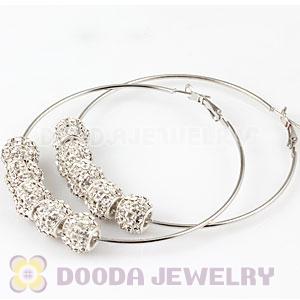 70mm Basketball Wives Hoop Earrings With Clear Crystal Beads