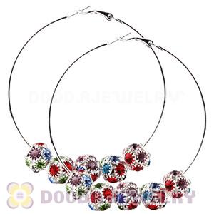 70mm Basketball Wives Hoop Earrings With Crystal Ball Beads 