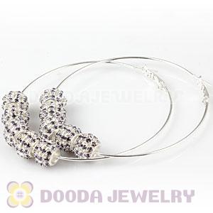 70mm Basketball Wives Hoop Earrings With Purple Crystal Beads 