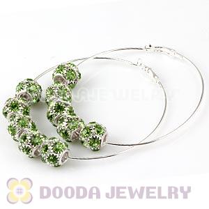 70mm Basketball Wives Hoop Earrings With Green Crystal Ball Beads 