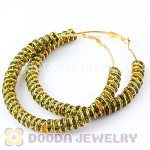 70mm Basketball Wives Hoop Earrings With Green Crystal Spacer Beads 